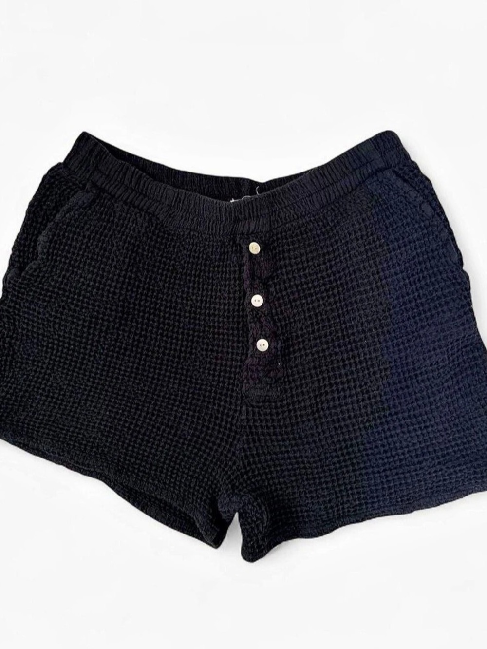 Donni Waffle Henley Short High Waist Black Size Medium